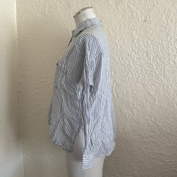 Urban Outfitters BGD Ladies Oversized Lightweight Woven Blue Yellow Stripe Shirt - Picture 4 of 9